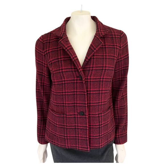 NEW TALBOTS Wool Blend 3 Button Patch Pocket Plaid Blazer in Red & Black SZ 16 - Picture 3 of 12